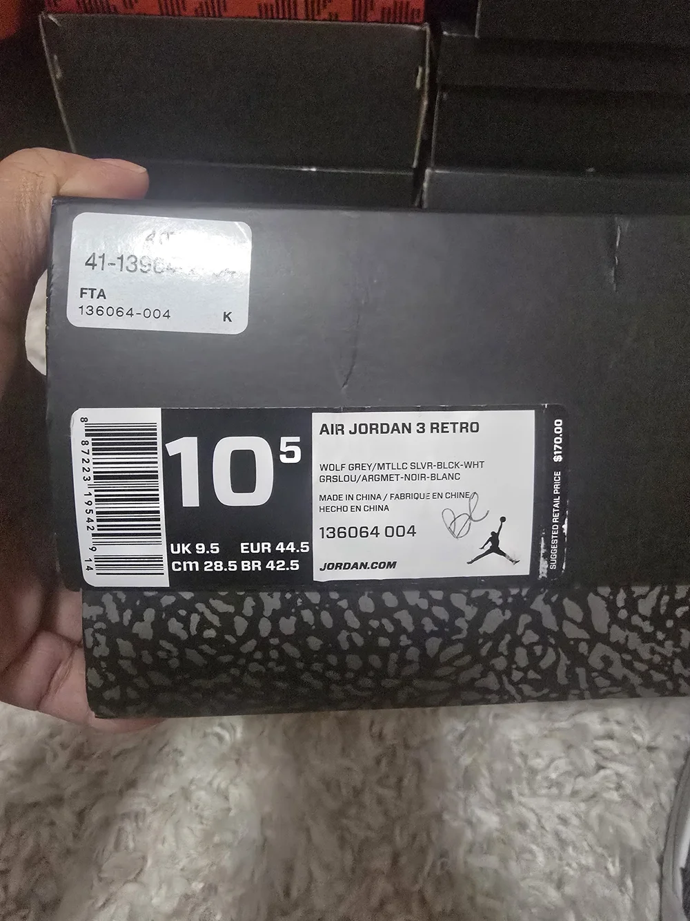Jordan Retro 3 Shoes in Grey and Black with Elephant Print